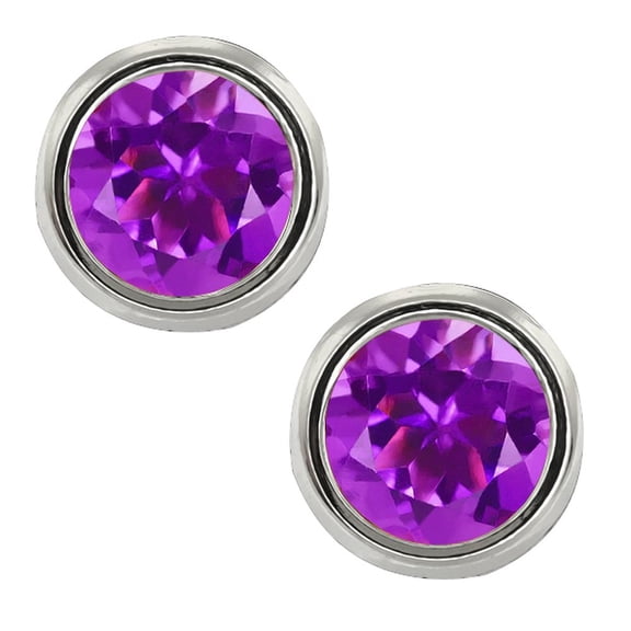 Gem Stone King 1.50 Cttw Purple Amethyst Stud Earrings for Women | 925 Sterling Silver | Gemstone Birthstone | Round 6MM