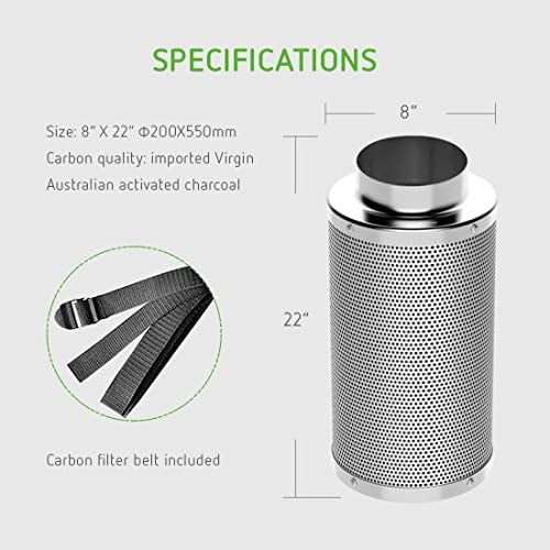 VIVOSUN 8" inch Air Carbon Filter Odor Control w/ Virgin Charcoal for Inline Fan 
