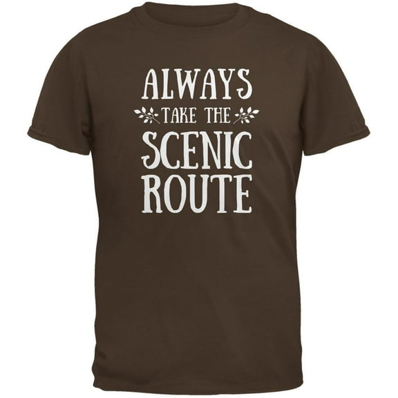 Hiking Always Take the Scenic Route Brown Youth T-Shirt - Youth Large