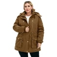 thumbnail image 3 of Soularge Women's Plus Size Winter Coat Warm Puffer Jacket with Fleece lining Hood Coffee 3X, 3 of 11