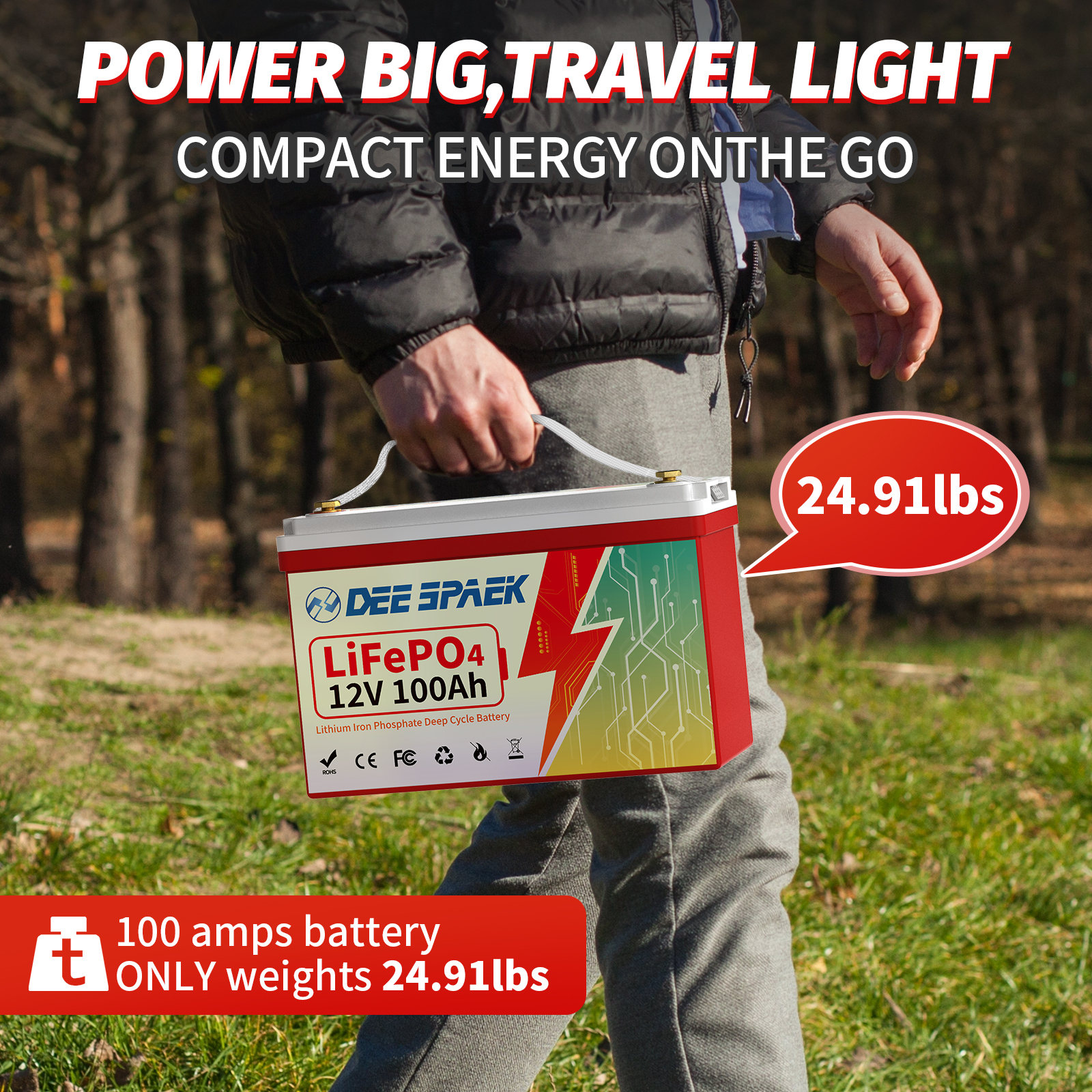 12V 100Ah LiFePO4 Battery, 100A BMS Deep Cycles Lithum RV Batteries for Van Truck Camper Marine Solar off-Grid