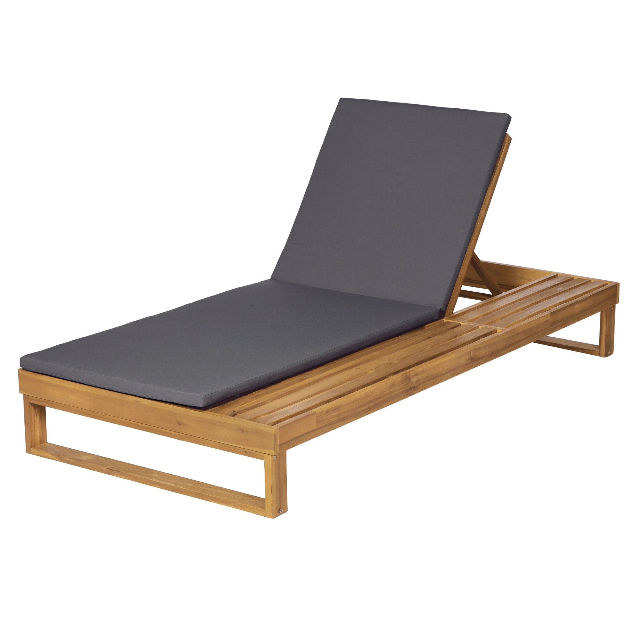 Christopher Knight Home Acacia Wood Chaise Lounge with 1.57" Cushion, Adjustable Recliner, Teak + Dark Gray