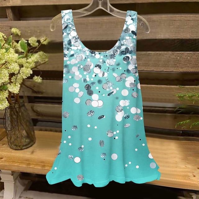 UPPADA Hauts d'Été pour Femmes 2025, Débardeur Ample Tendance Imprimé Floral Col Rond Blouse en Chiffon Décontractée Sans Manches