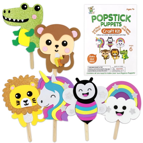 Craft Kit VKPI para hacer 6 títeres de palomitas para niños mayores de 4 años con espuma