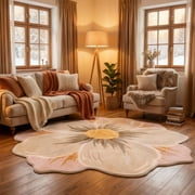 MEHOOM 4ft Floral Soft Fluffy Round Rug , Soft Vintage Shag Rugs For Kids, Toddlers,Washable Non-Slip Circle Carpet For Living Room Dining Room Bedroom & Game Room,Ideal Birthday Gift,Pink