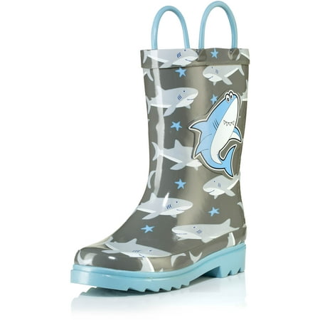 

Puddle Play Waterproof Gray Rubber Rain Boots Easy-On Handles - Size 1 Little Kid