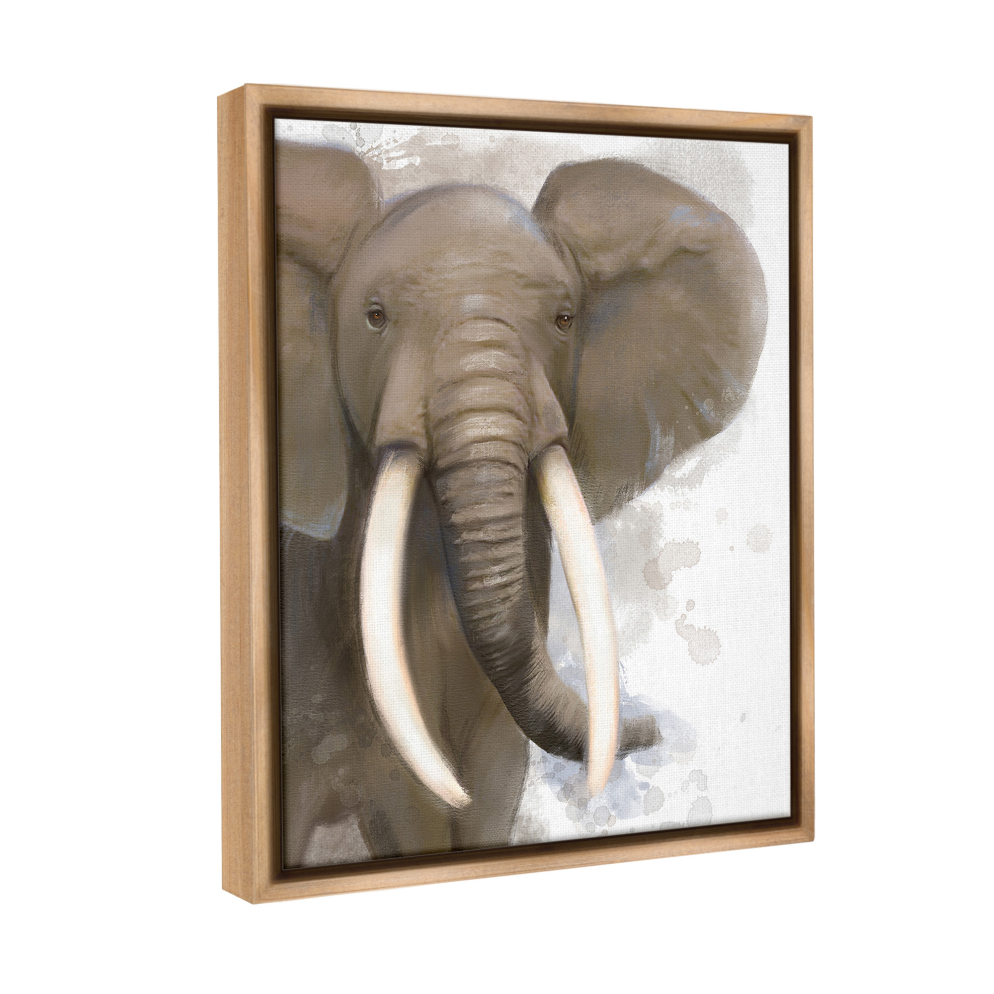 Stupell Industries Elephant & Modern Splash Animals & Insects Painting Brown Floater Framed Canvas Art Print Wall Art, 17 x 21