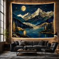 thumbnail image 6 of Mountain Moon Lake Nocturnal Landscape Serene Illustration for Nature Lovers Celestial Wall Art Housewarming Gift Tapestry Wall Hanging for Bedroom, Living Room and Study Room, 6 of 7