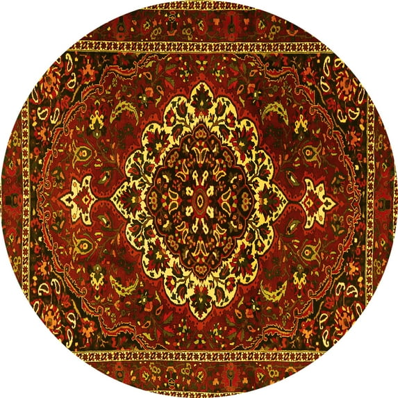 Ahgly Company Machine Washable Indoor Round Medallion Yellow Traditional Area Rugs, 3' Round