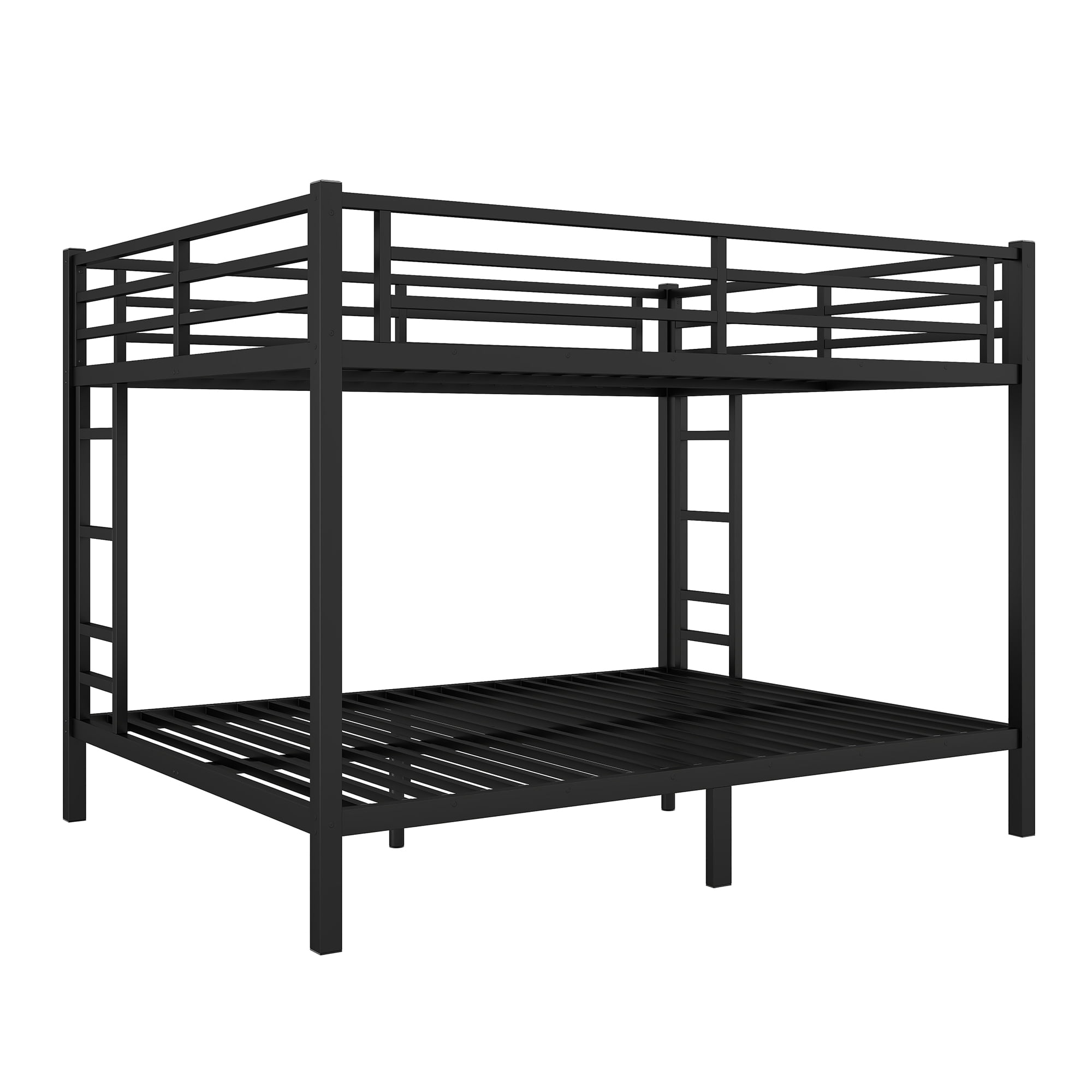 Mintazer Queen Over Queen Metal Bunk Bed with 2 Side Ladders & Guardrails for Teens Adults Bedroom Dorm, Black