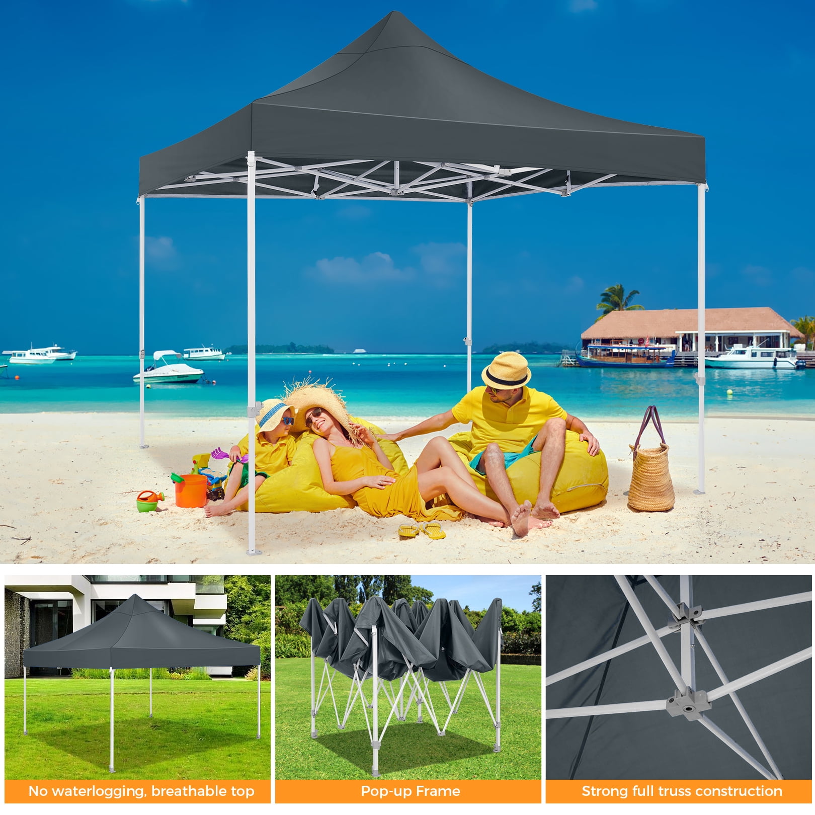COBIZI 10x10 Heavy Duty Canopy, Pop Up Canopy Gazebo with Netting, Waterproof & Sunproof Party Tent with Mosquito Net, Outdoor Instant Canopy for Outside Party Backyard, Weddings, Birthdays, Gray