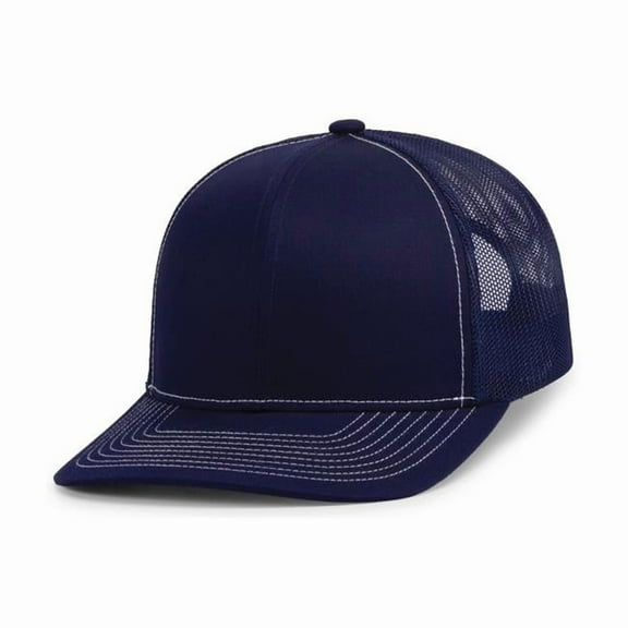Pacific Headwear 104S.F90.OS Contrast Stitch Trucker Snapback Cap, True Navy & White - One Size