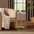 thumbnail image 2 of mDesign Metal/Glass Top Round Accent Side/End Drink Table Furniture, Soft Brass, 2 of 7