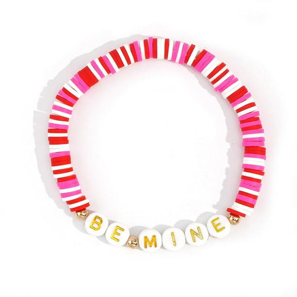 Pulseras para mujer, regalos para mujer, pulsera de cerámica suave apilada para el día de San Valentín, pulsera de cerámica suave con cuentas y letras en inglés, una pulsera