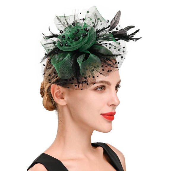 VJGBEGW Fascinators Hat Flower Mesh Ribbons Feathers on a Headband and a Clip Tea Party Headwear for Women