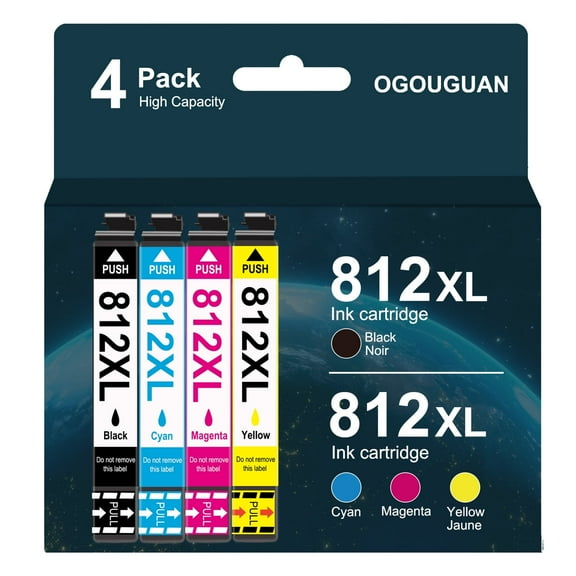 812XL Ink Cartridges for Epson Ink 812 XL 812XL T812XL T812 Combo Pack for Workforce Pro WF-7840 WF-7820 WF-7310 EC-C7000 Printer (Black, Cyan, Magenta, Yellow)