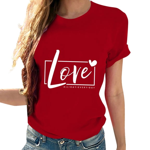 Tbopshirt Womens Tops,Valentine's Day T-Shirts for Women Short Sleeve Graphic Tees, Plus Size Tops,Round Neck Lover Heart Shirt Printed S-XXXL