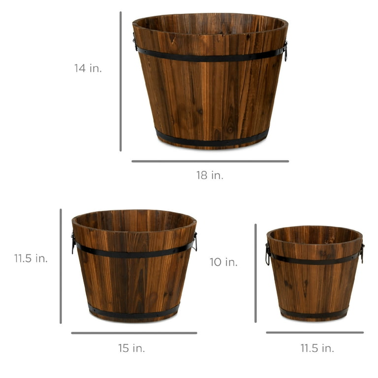 Best Choice Products Set of 3 Rustic Wood Bucket Barrel Flower Garden Planters Set w/ Drainage Holes, Multiple Sizes Best Choice Products Set of 3 Rustic Wood Bucket Barrel Flower Garden Planters Set w/ Drainage Holes, Multiple Sizes