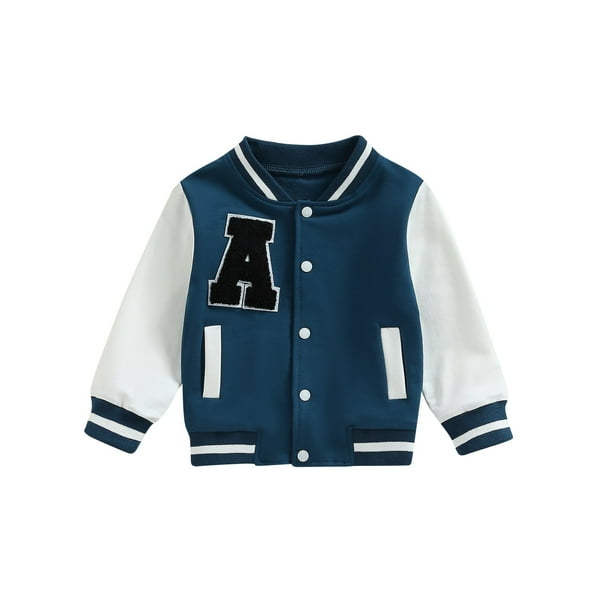 Chaqueta universitaria de béisbol para niños pequeños, bebés, niños pequeños, con botones y cremallera en color de contraste, para otoño y primavera, tallas 12, 18, 24, 3, 4 y 5 años