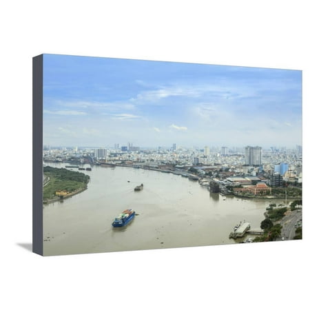 The skyline of Ho Chi Minh City (Saigon) showing the Bitexco tower and the Saigon River, Ho Chi Min Stretched Canvas Print Wall Art By Alex Robinson