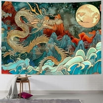 BCIIG Ukiyo-e Japanese Dragon Tapestry Big Ocean Waves Wall Hanging Underwater World Tapestries Flannel Large Size Tapestry for Bedroom Living Room