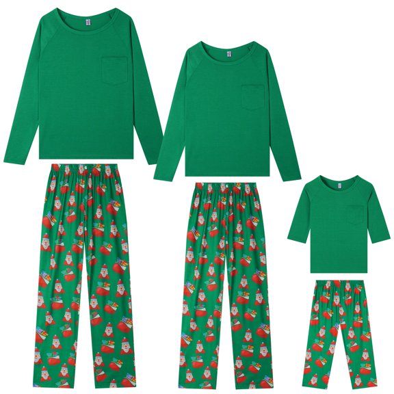 INSPIRE CHIC Pajamas Christmas Santa Loungewear Long Sleeve Tops and Pants Family Pajamas Set ["Women"] M Green
