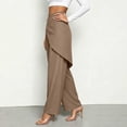 thumbnail image 4 of Women's High Waist Irregular Overlay Wide Leg Pants, Solid Draped Loose 9/10 Length Wrap Front Casual Trousers with Side Pockets for office Party Vacation Wear Khaki XL(XL), 4 of 5