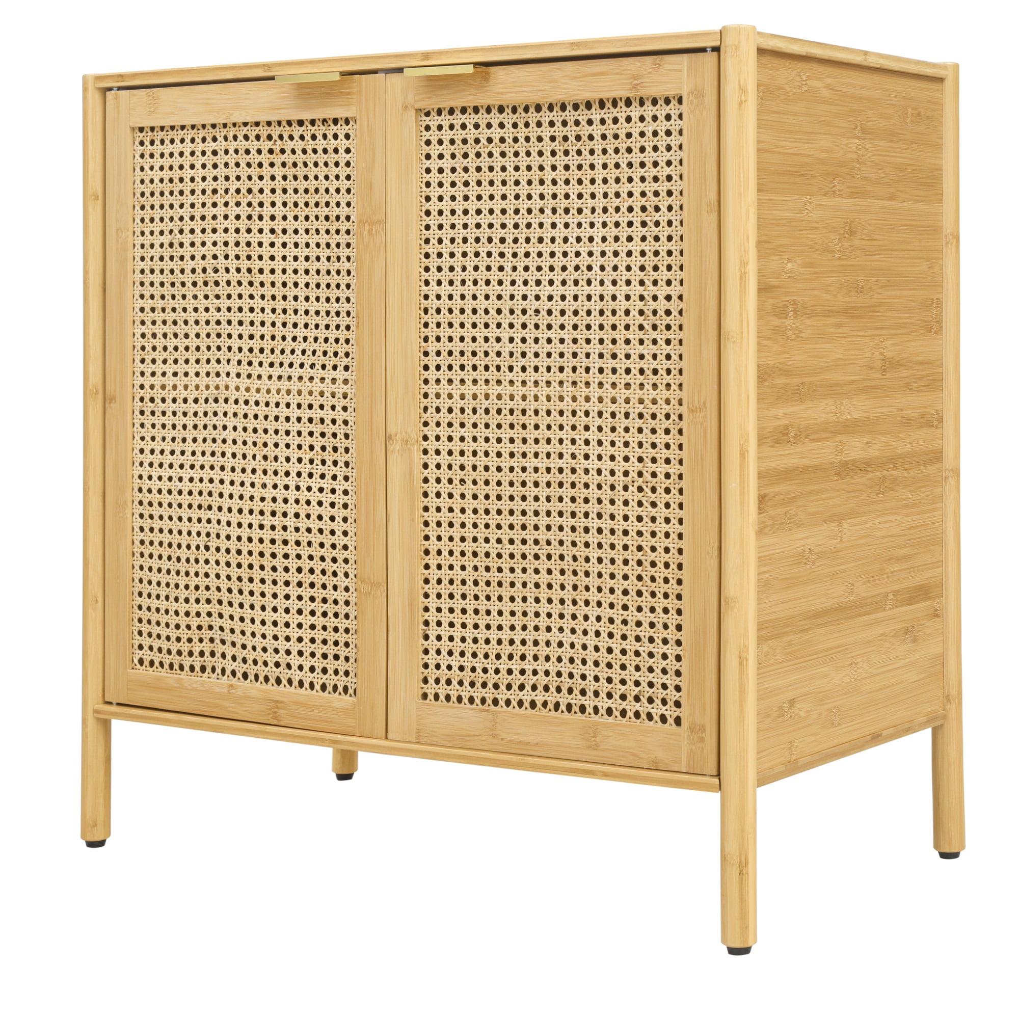 Resenkos Natural Bamboo Buffet Sideboard Storage Cabinet with Rattan Decorated Doors, Kitchen Cupboard Console Table, Accent Cabinet