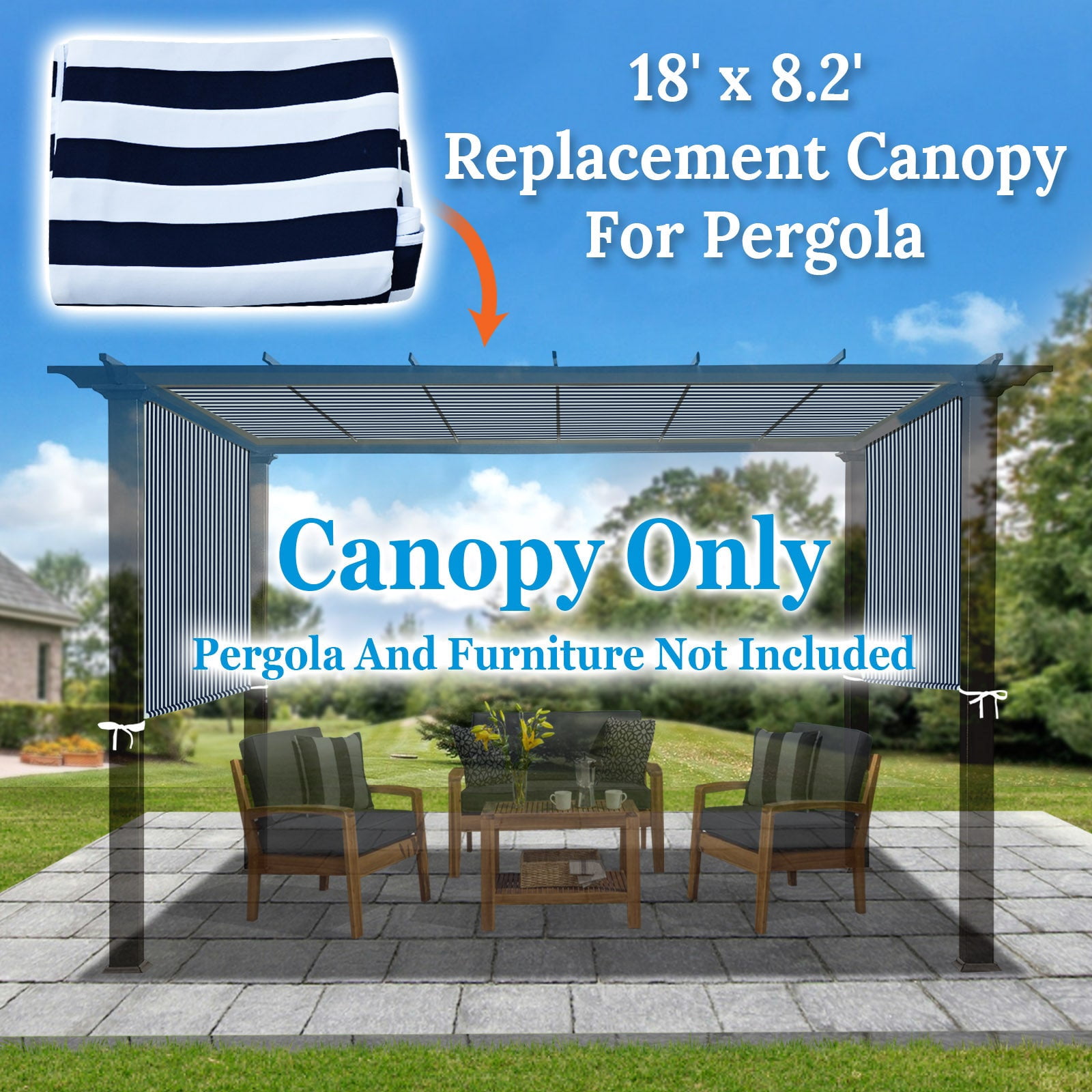 ALUVIERA Universal Replacement Canopy Top Cover for Pergola Structure(Canopy Only)(18x8.2 Ft,Blue with White)