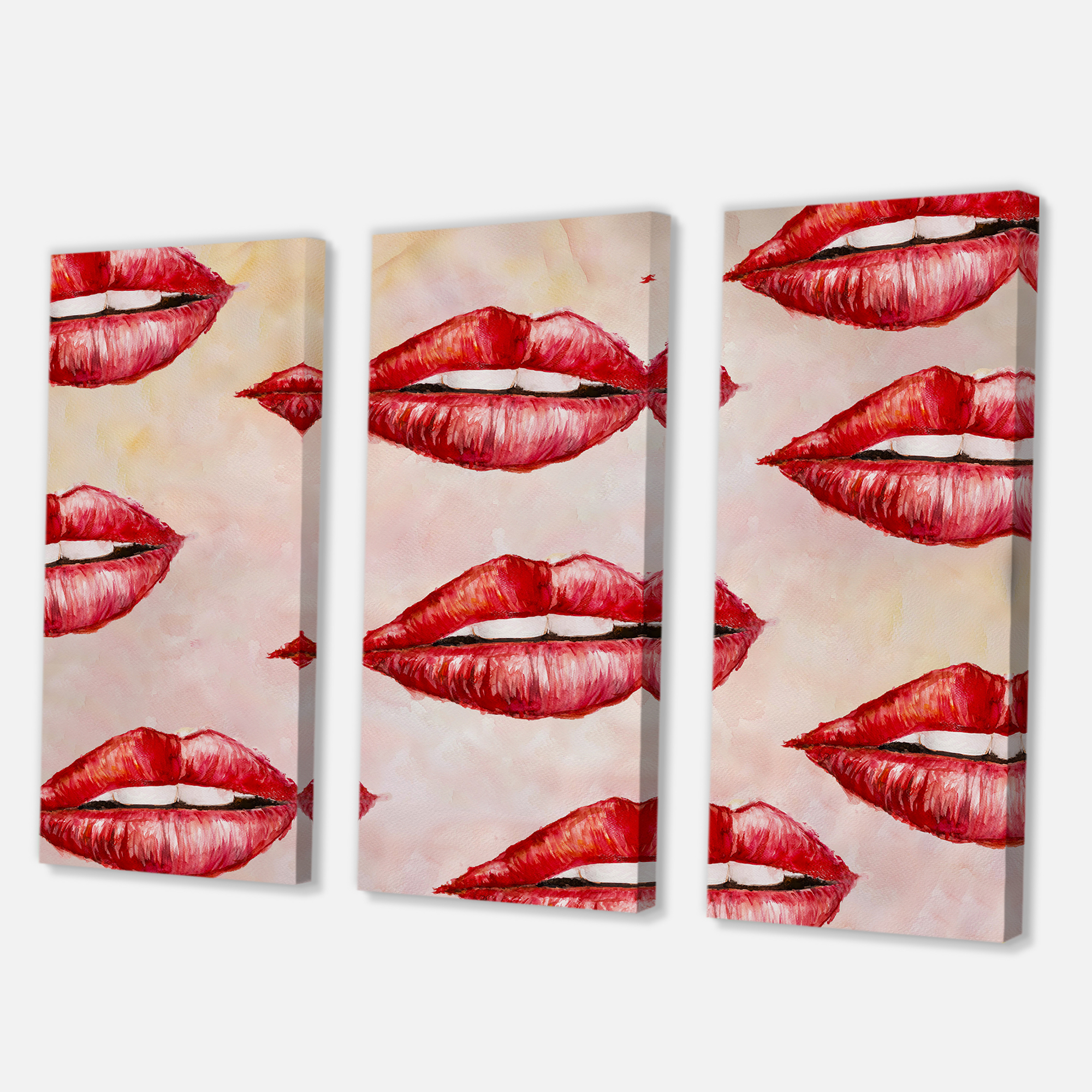 Designart ' Red Girl Lips Pattern ' Modern Canvas Wall Art Print