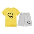 thumbnail image 3 of Piuwrlz Kids Outfit Set for Girls Summer Short Sets Printed Round Neck Tight Shirt T-Shirt and Shorts Set Yellow Size 4 Years, 3 of 4