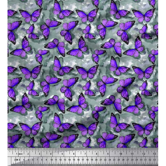 Soimoi Cotton Poplin Fabric Texture & Butterfly Print Fabric by The Yard 56 Inch Wide