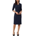 thumbnail image 2 of INSPIRE CHIC Work Dresses for Women 3/4 Sleeve V Neck Stand Collared Bodycon Business Office Sheath Dress 2026 M Navy Blue, 2 of 6