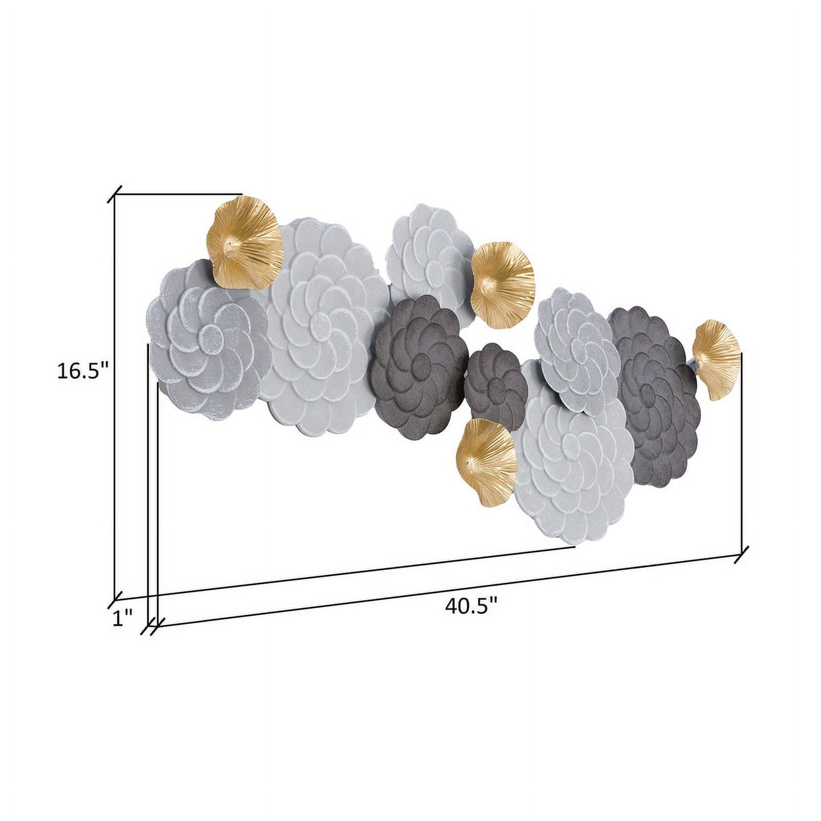 Petalique Gray-Gold Abstract Floral Metal Modern Wall Art