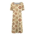 thumbnail image 7 of DBAIXID Knee Length Dress for Women Summer Plus Size Short Sleeve Crewneck Floral Print Flowy Midi Dresses with Pocket Khaki L, 7 of 7