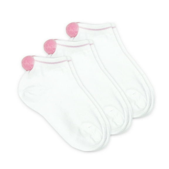 Jefferies Socks Girls Socks, 3 Pair Pom Pom Low Cut Ankle Smooth Toe Seam Cotton Socks (Little Girls & Big Girls)