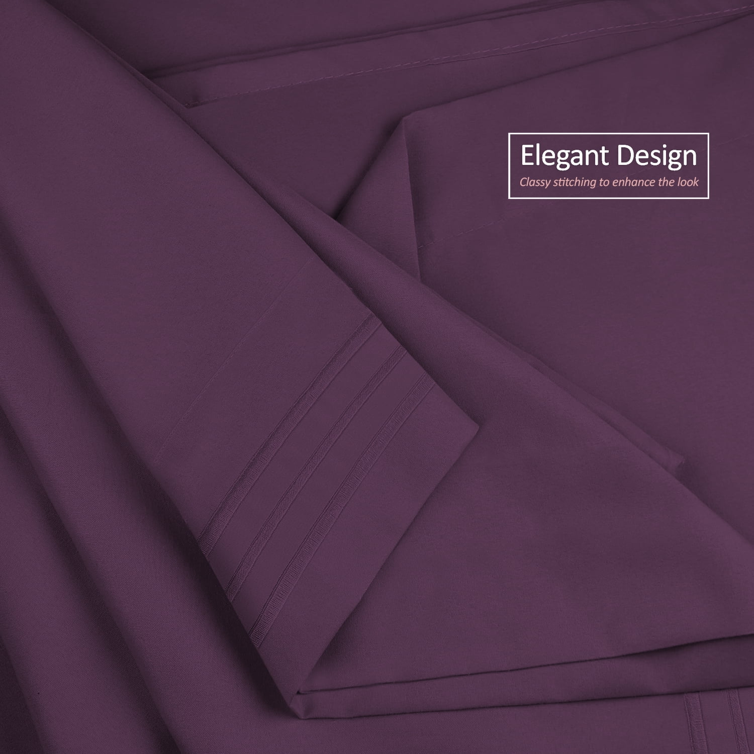Clara Clark Premier 1800 Microfiber Collection 3-Line Bed Sheet Set, Split King Size, Purple