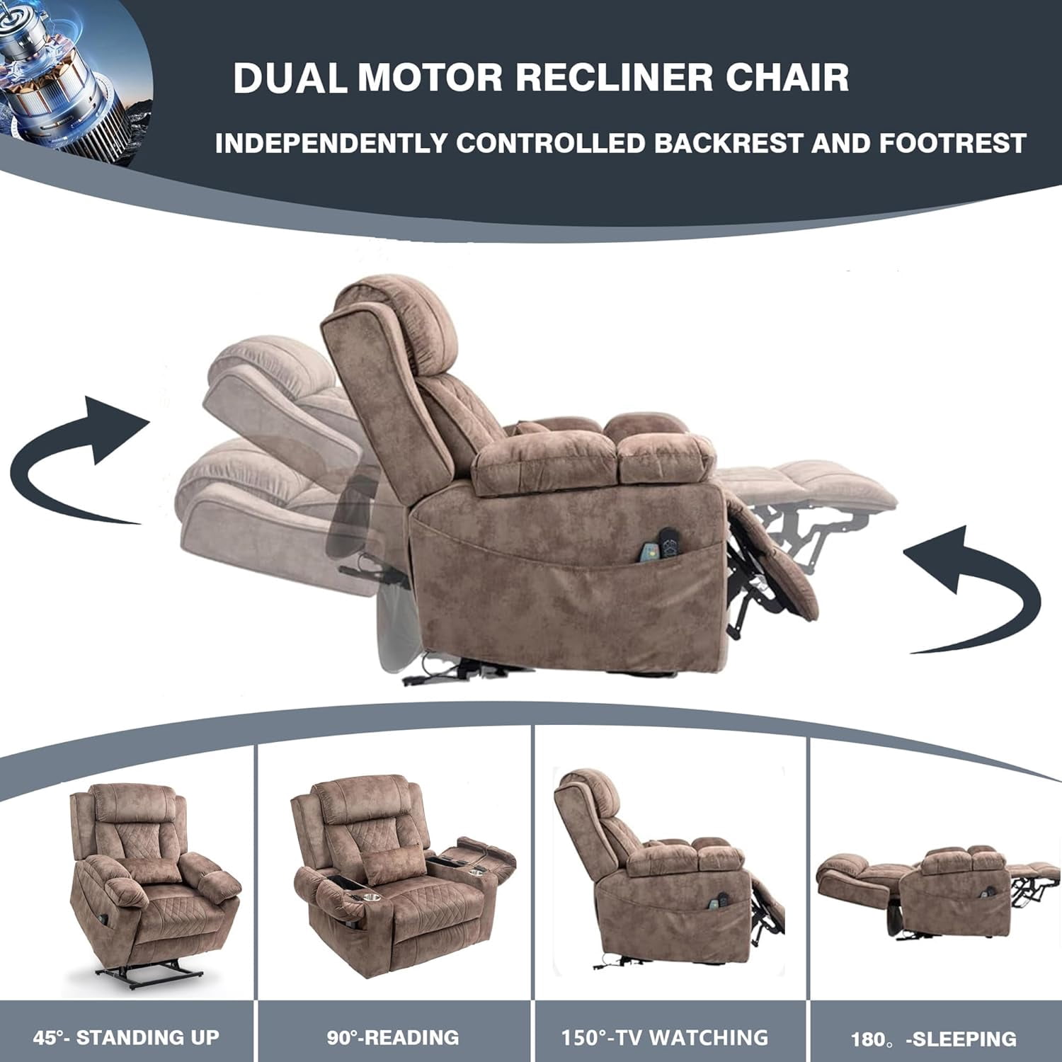 Big Man Power Lay Flat Lift Chair Oversized Recliner Dual Motor Heat Vibration for Elderly, Overstuffed Electric Extra Wide Recliners with Flip Arm Storage Cup Holders,USB Type C Charging