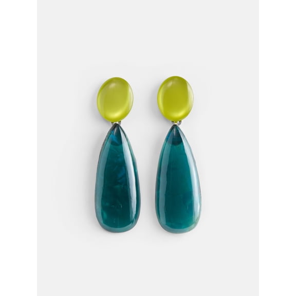 Scoop Women's Silver Tone Lime and Teal Drop Earrings, 1 Pair