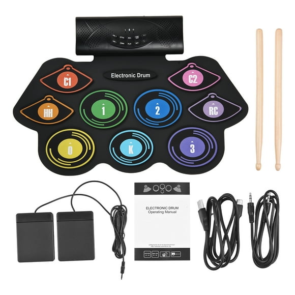 drum,9 Pads Built-in Kit Drum Birthday Pad Drum Set Hand Roll Pad Drum Kit Built-in Stereo With Rusuo Pads Built-in Stereo Drum Pad Stereo With Drumsticks With Drumsticks Pedal Drum Set Huiop Cousopo