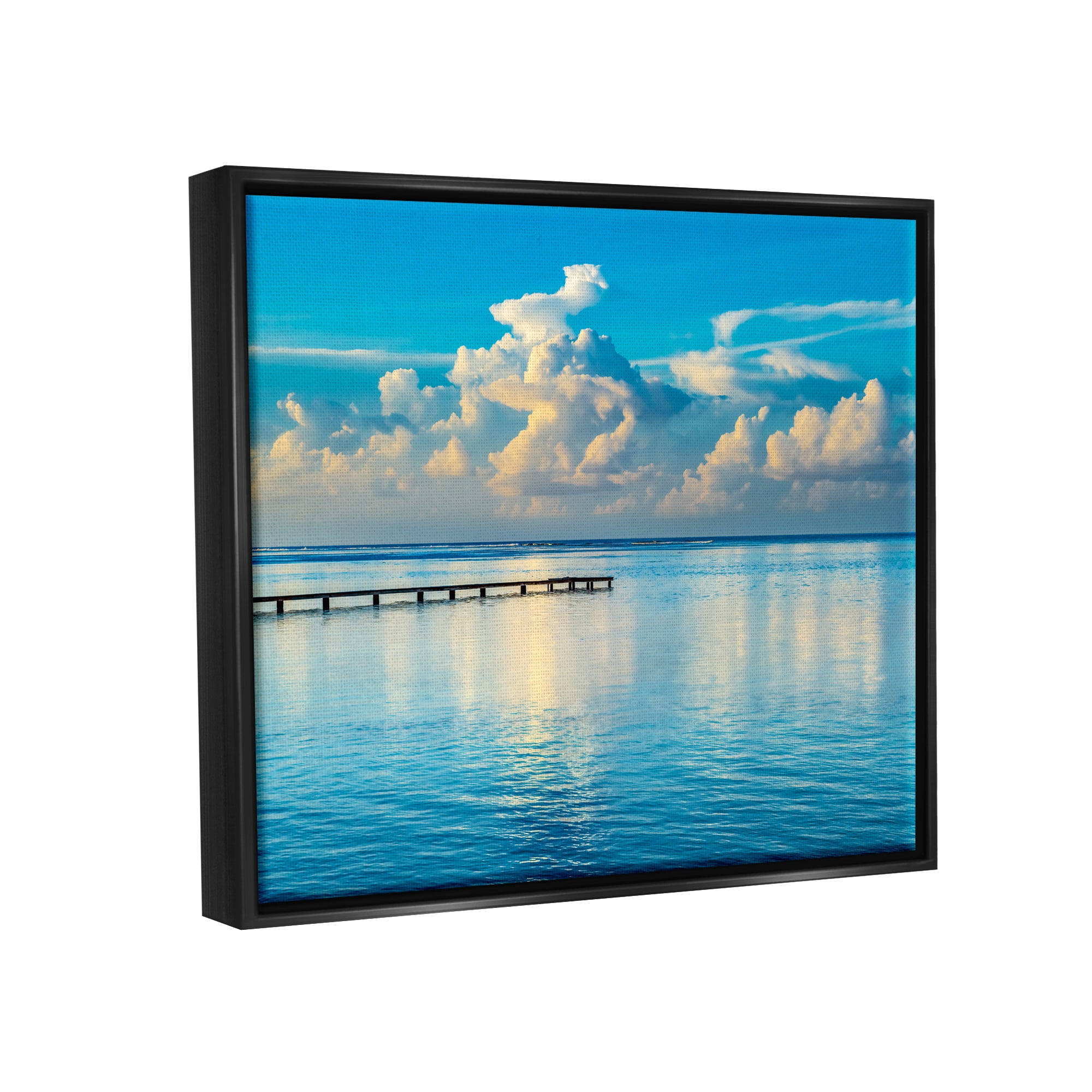 Stupell Industries Waterfront Dock Clouds Landscape Photography Black Floater Framed Canvas Art Print Wall Art, 31 x 25