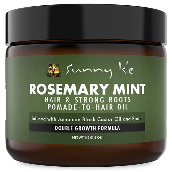 Sunny Isle Aceite de pomada para cabello con romero, menta y raíces fuertes, 5 oz | Fórmula de doble crecimiento | Impregnado con biotina y aceite de ricino negro jamaicano | Sellador para cabello sec
