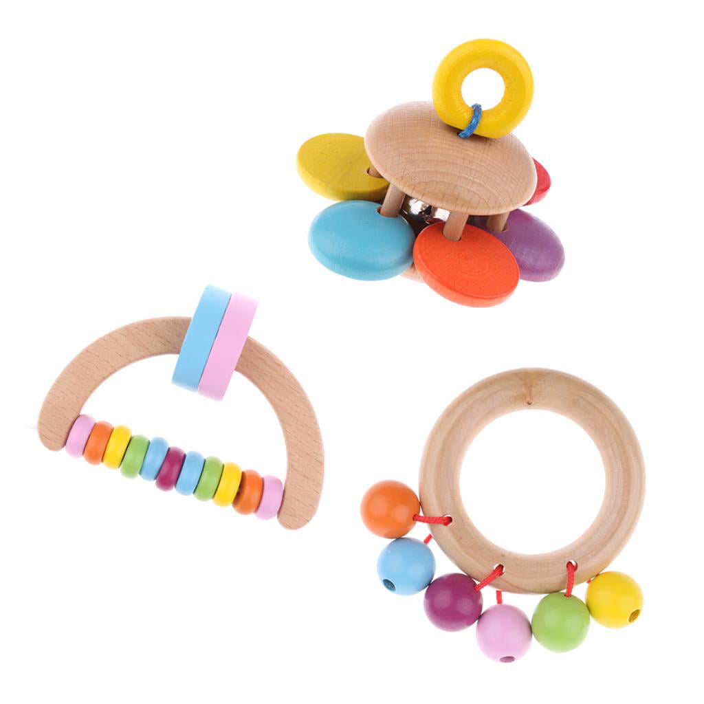 Semicircle Montessori Style Infant Toy Wooden Baby Rattle Clutching Toys 