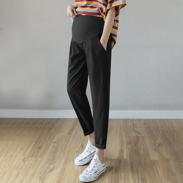 Maternity Work Pants High Waisted Belly Support Straight Leg Pregnancy Office Trousers