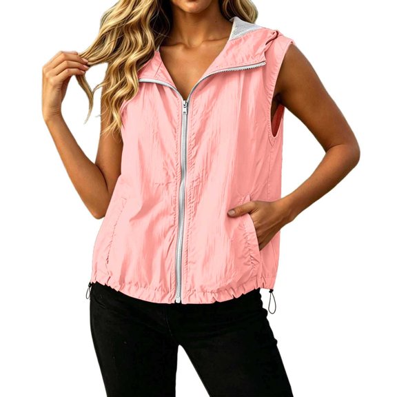 Unir Zip Up Athletic Hooded Vest for Women, Sleeveless Drawstring Hem, Lightweight Quick Dry Sports Outerwear, 1 Piece, S-XXL, Plus Size Friendly