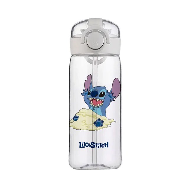 Botella de agua deportiva con pajita de Disney Stitch, botella de agua portátil de Anime, taza de bicicleta de Fitness, jarra de agua fría al aire libre de verano, 400ML