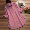 thumbnail image 2 of Oversized Plaid Shirts for Women Turndown Collar Long Sleeve Loose T Shirts Tops Side Button Work Office Blouses, 2 of 3