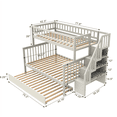 thumbnail image 2 of Tcbosik Twin Over Full Size Bunk Bed with Trundle, Wood Bed Frame with Open Shelves, Stairs and Guardrail, Space Saving, Cream, 2 of 10