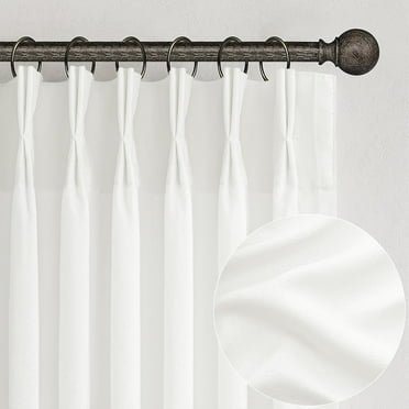 Light Filtering Pure White Curtains 84 Inches Long for Living Room, Modern Linen Blend Textured Sheer Memory Shape Trained Pleat Curtain Back Tab for Bedroom 2 Panel Set Window Drape 7FT