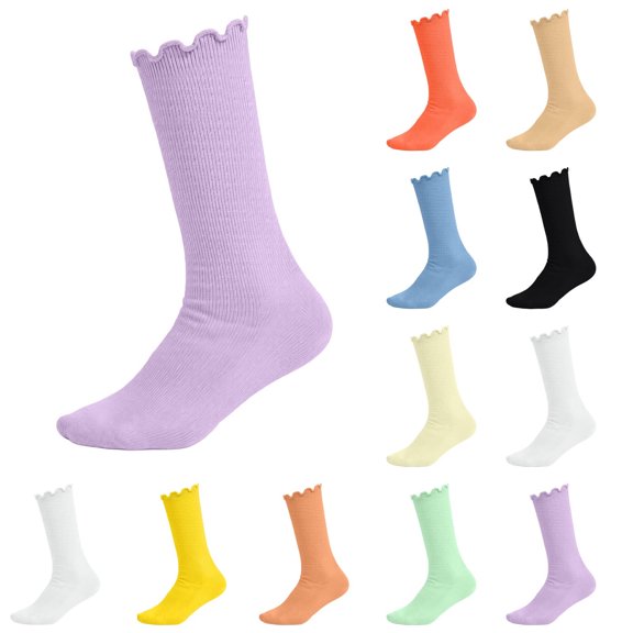 Fancifize Ribbed Mid Socks for Teen Girls Boys Kids Basic Soft Solid Color Daily Wearing Socks with Lettuce Edge